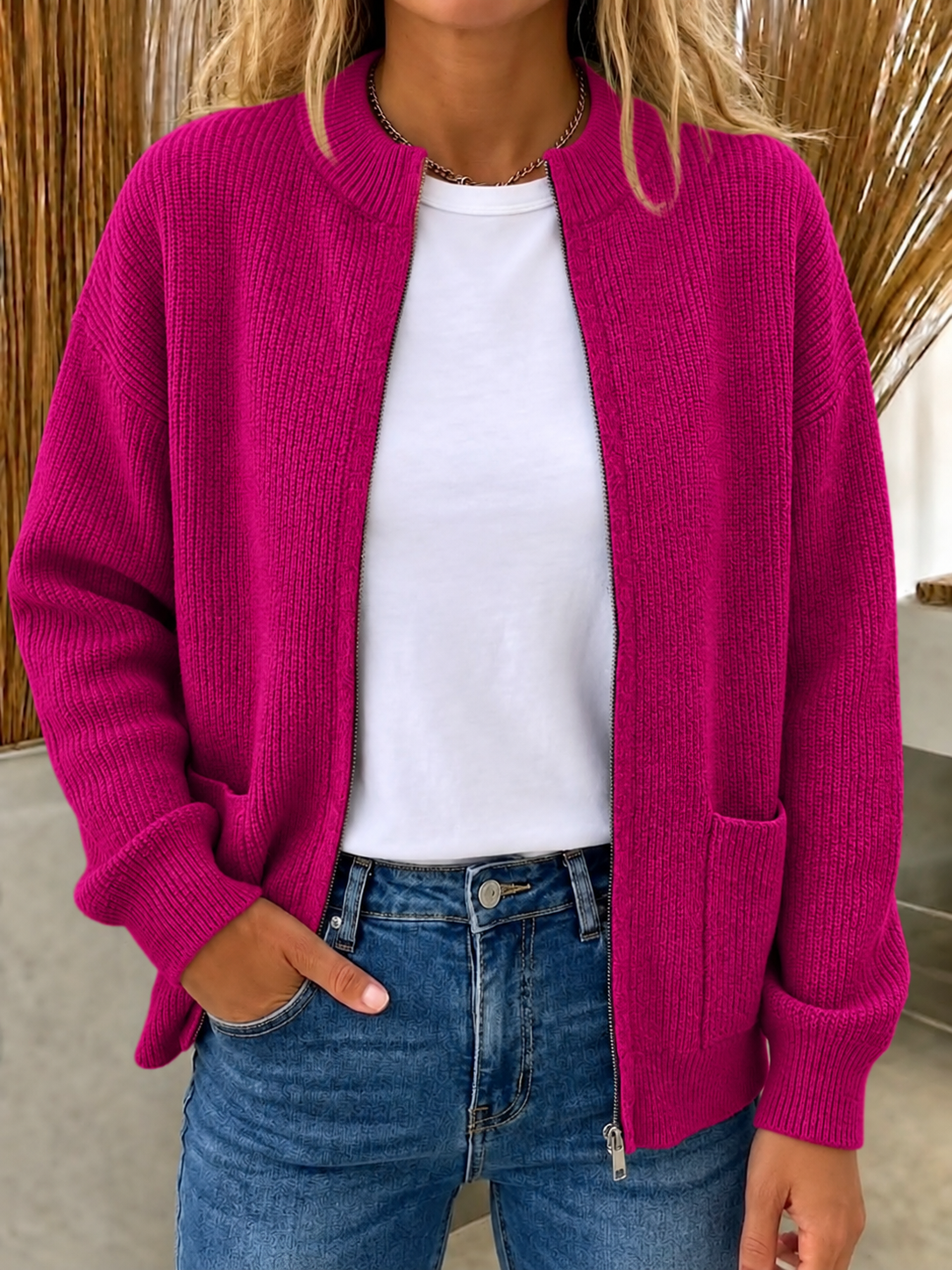 CLEARANCE 💥 Women's Casual Solid Zipper Knitted Cardigan Jacket