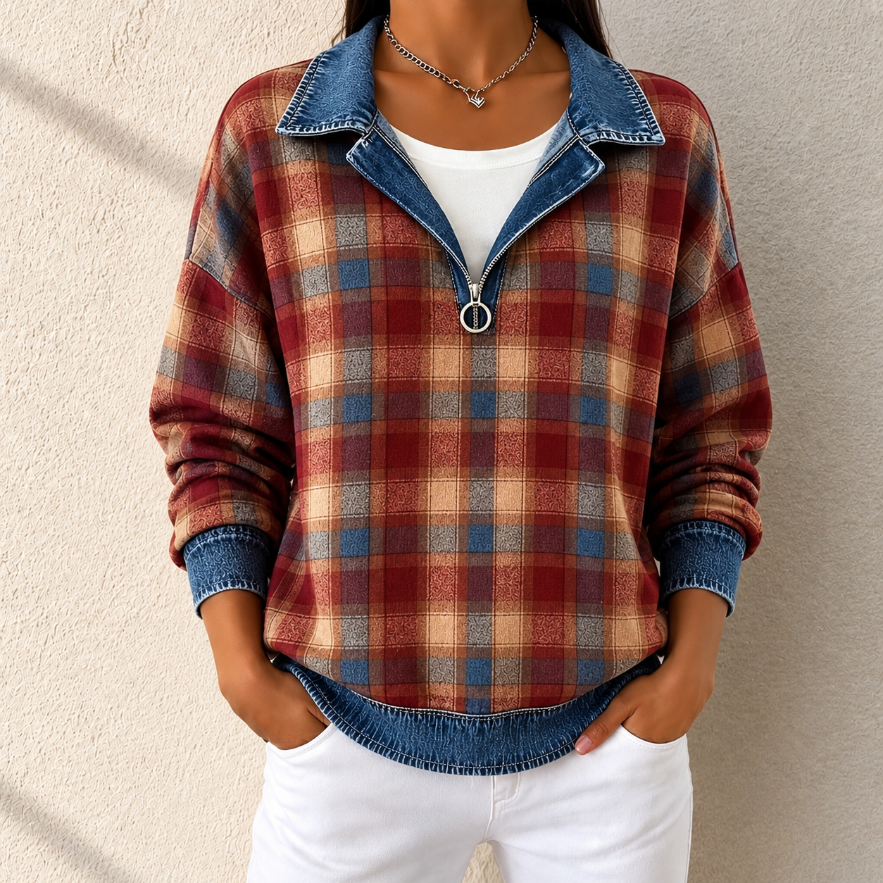 Final Sale🔥Women’s Plaid Denim Hoodie