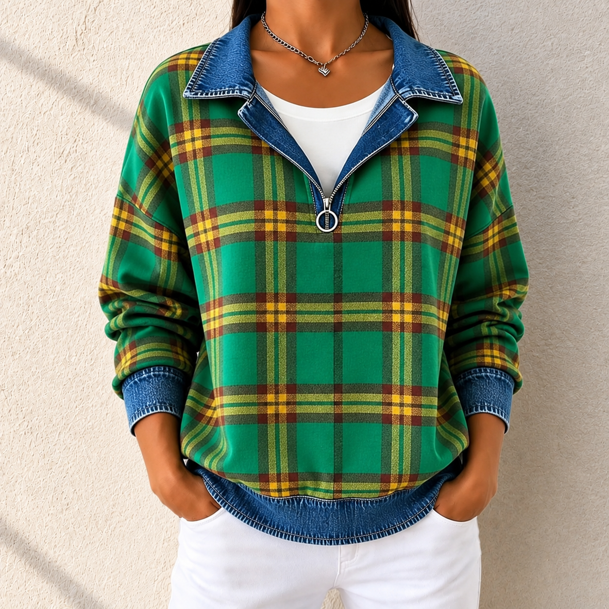 Final Sale🔥Women’s Plaid Denim Hoodie