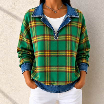 Final Sale🔥Women’s Plaid Denim Hoodie