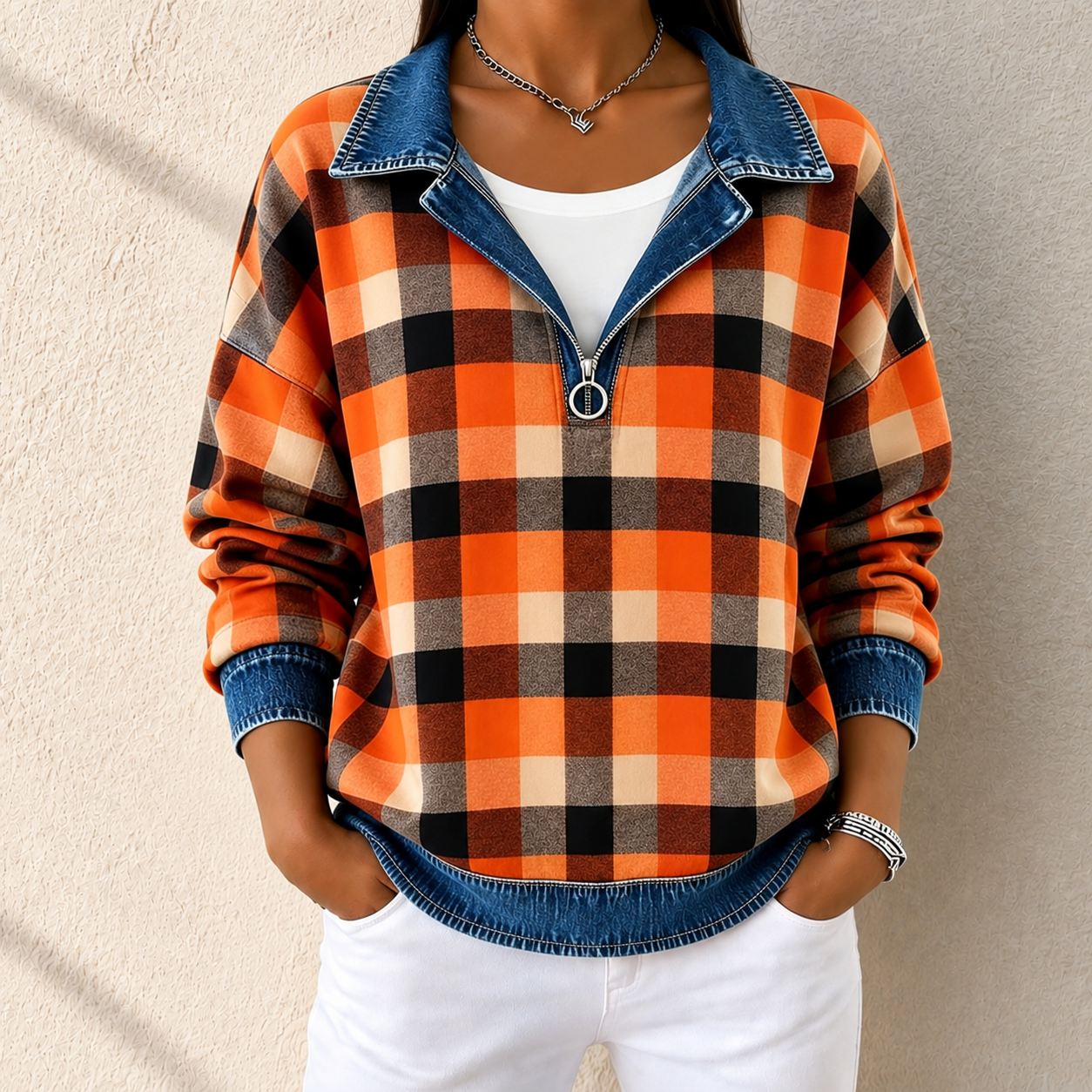 Final Sale🔥Women’s Plaid Denim Hoodie