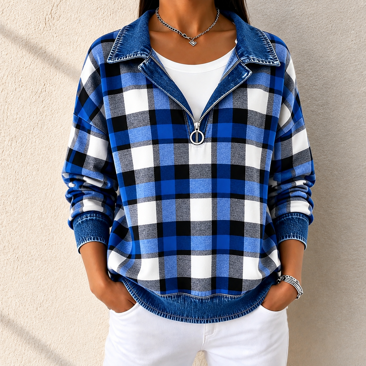 Final Sale🔥Women’s Plaid Denim Hoodie