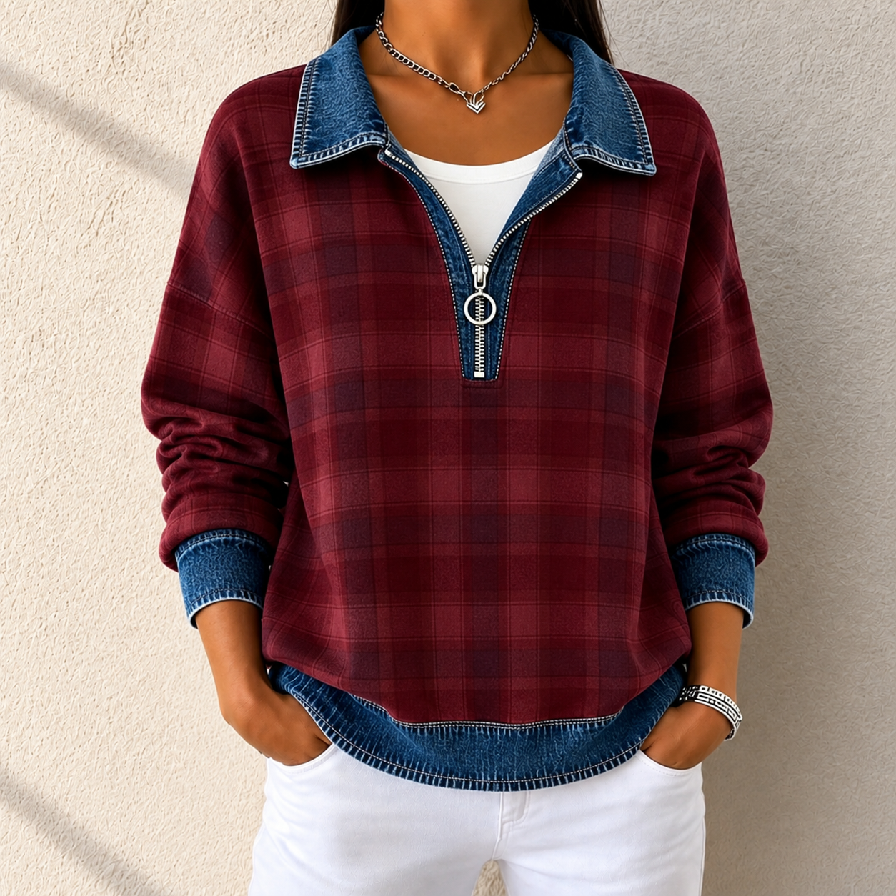 Final Sale🔥Women’s Plaid Denim Hoodie