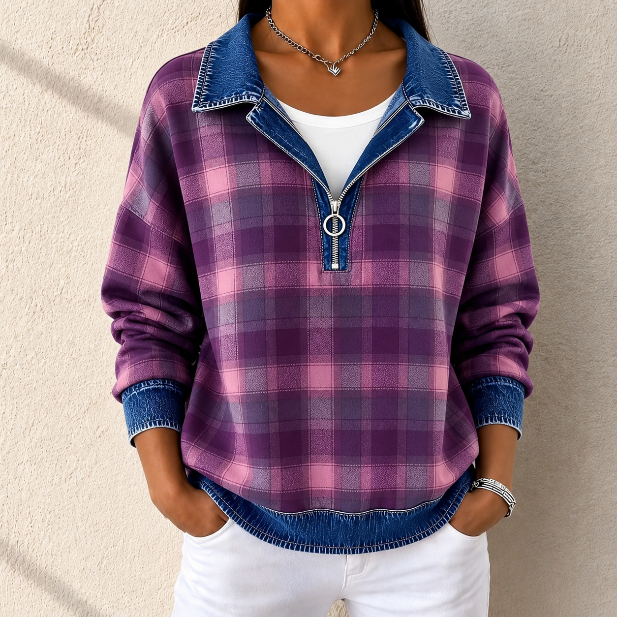 Final Sale🔥Women’s Plaid Denim Hoodie