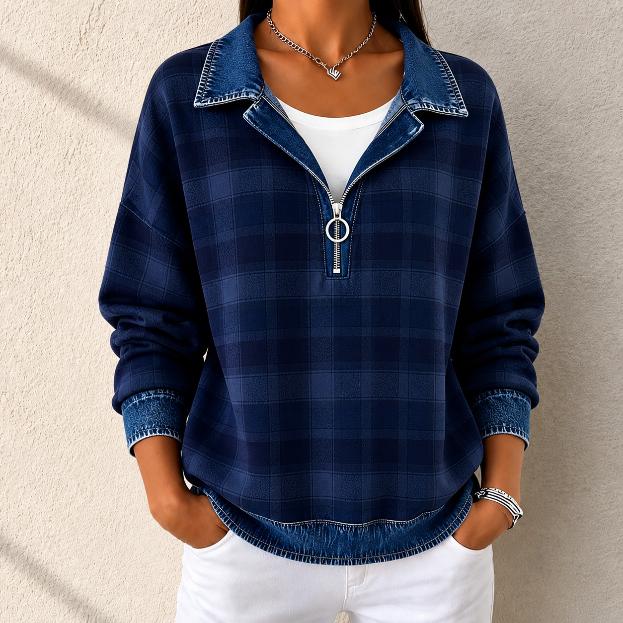 Final Sale🔥Women’s Plaid Denim Hoodie