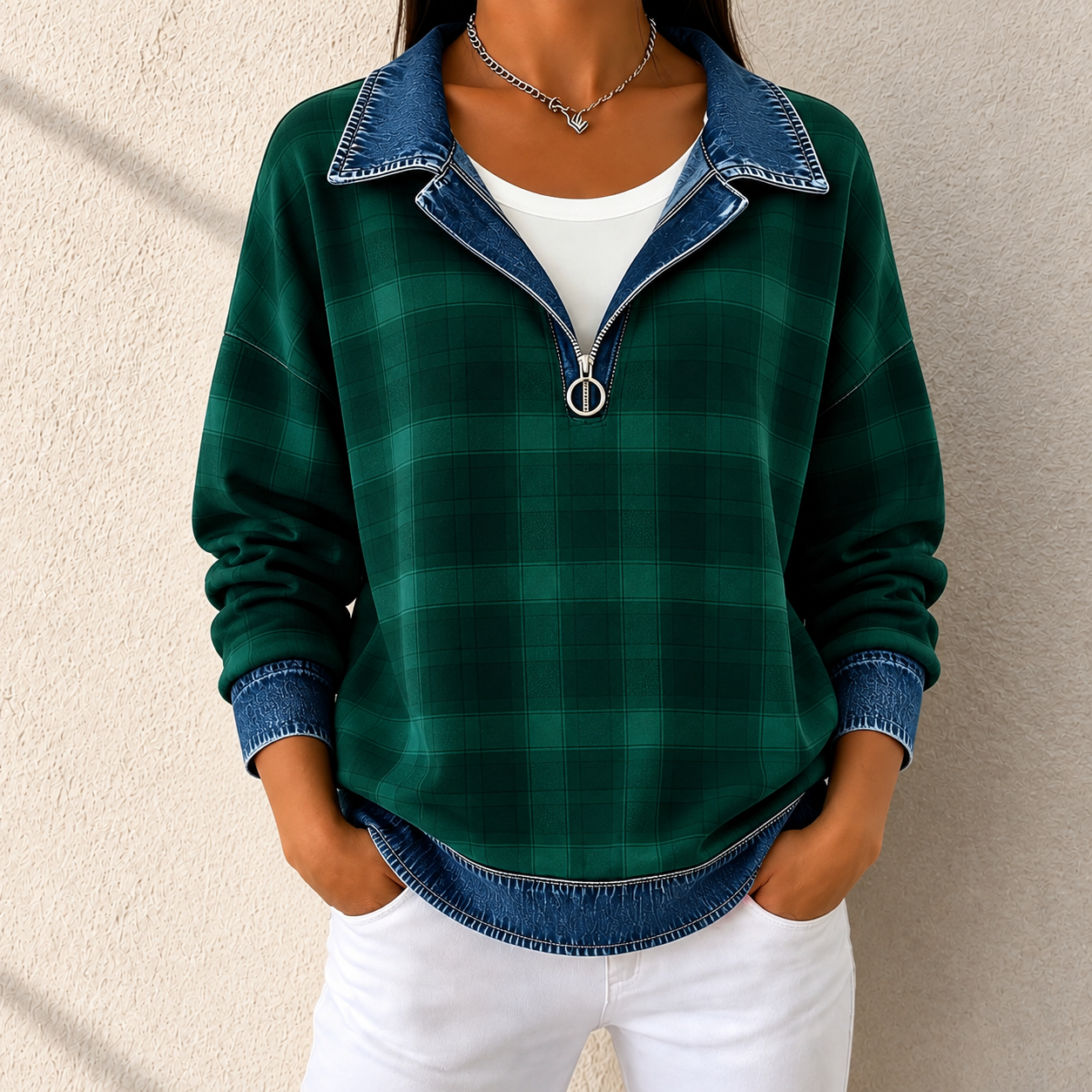 Final Sale🔥Women’s Plaid Denim Hoodie