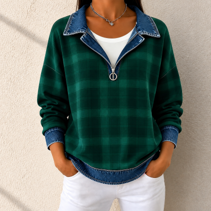 Final Sale🔥Women’s Plaid Denim Hoodie