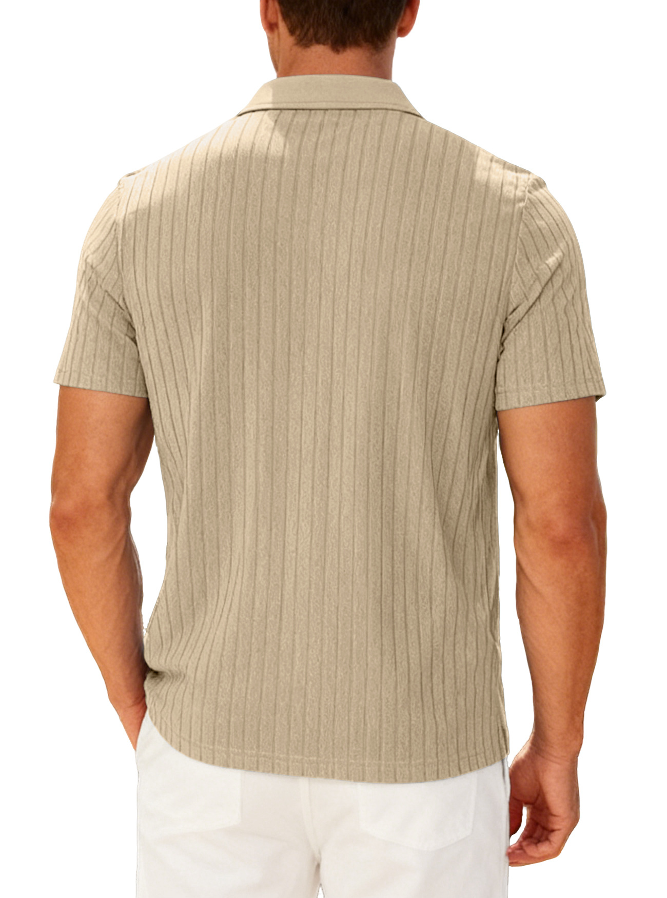 Casual, breathable striped shirt with a collar, made of terry jacquard fabric.