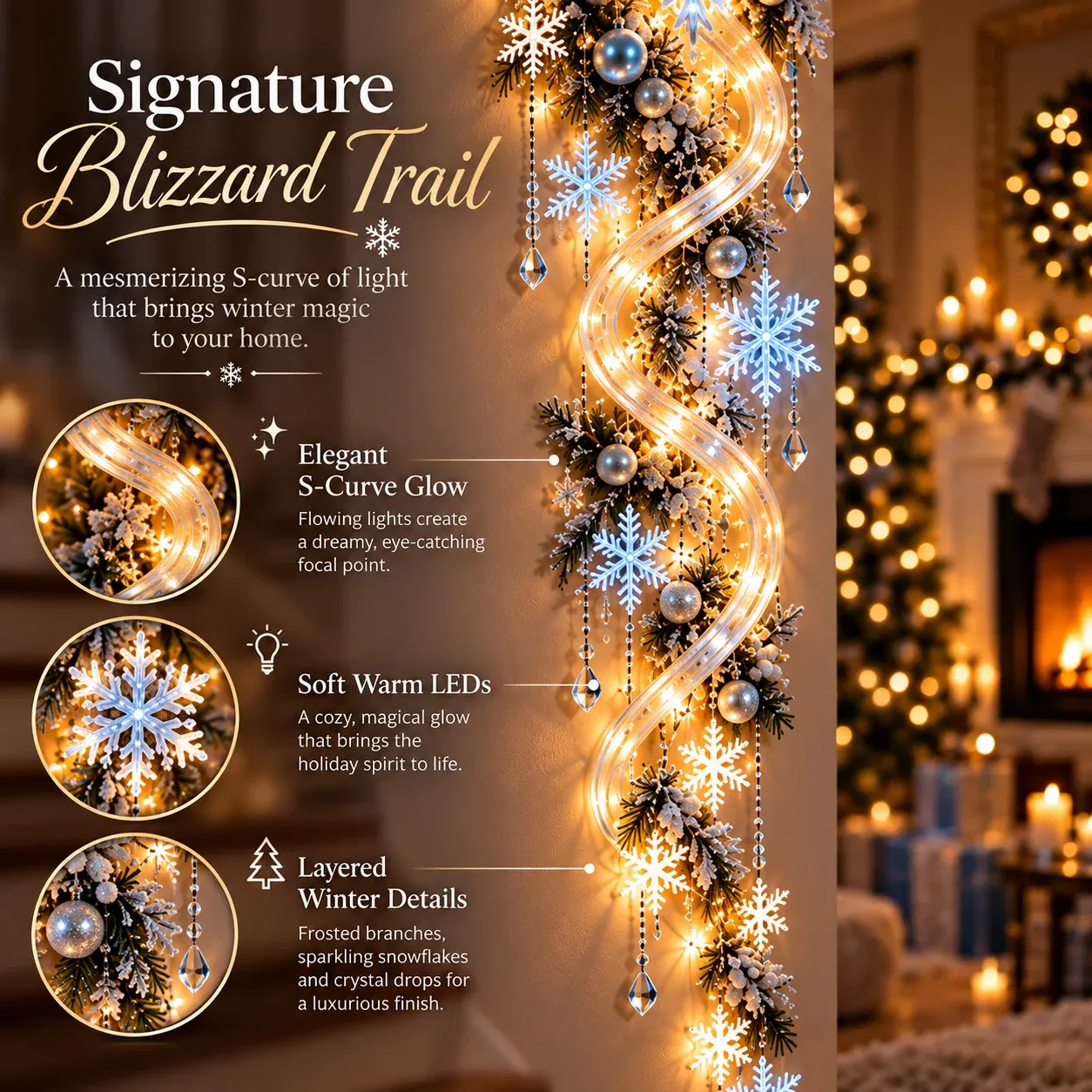 ⭐HOT SALE 60% OFF🔥❄️ Giant Snowflake Blizzard TrailTM- Let the Snowstorm Glow Indoors