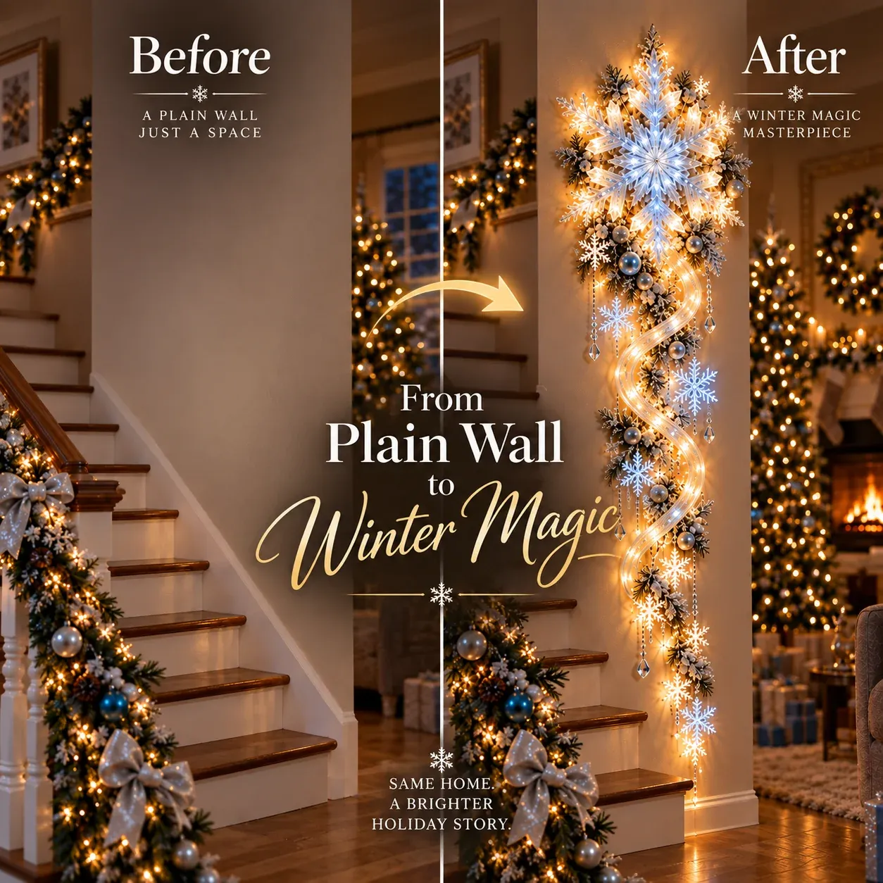 Before and after Christmas wall transformation