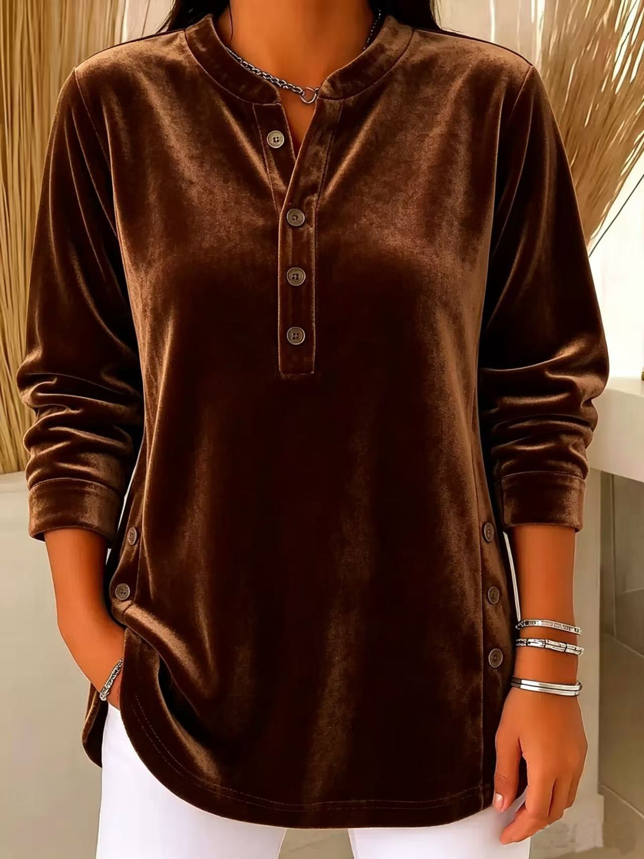 CLEARANCE SALE 🔥 Women's Casual Velvet Button Knit Top