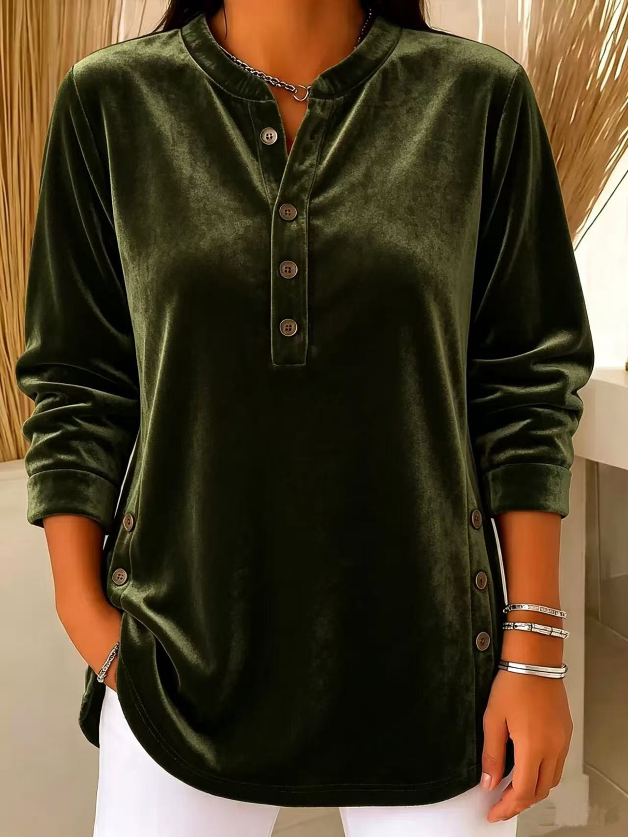CLEARANCE SALE 🔥 Women's Casual Velvet Button Knit Top