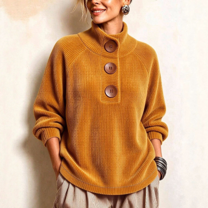 Cozy Button-Accented Ribbed Knit Sweater