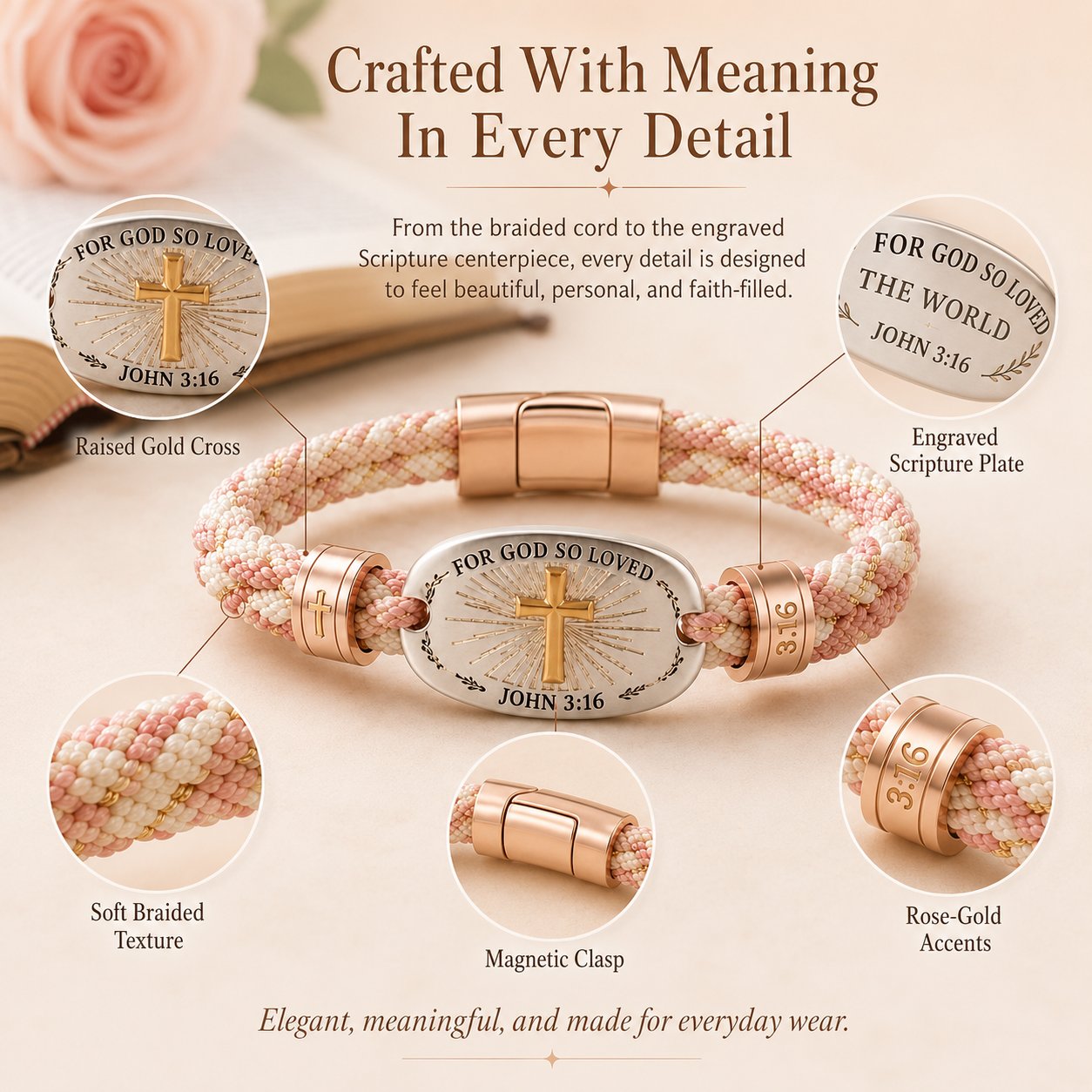 🔥 LAST DAY 54% OFF – ✝️ Christian Scripture Faith Bracelet Collection | 6 Meaningful Bible Verse Designs with Raised Gold Cross, Magnetic Clasp & Matching Gift Box 💗✨