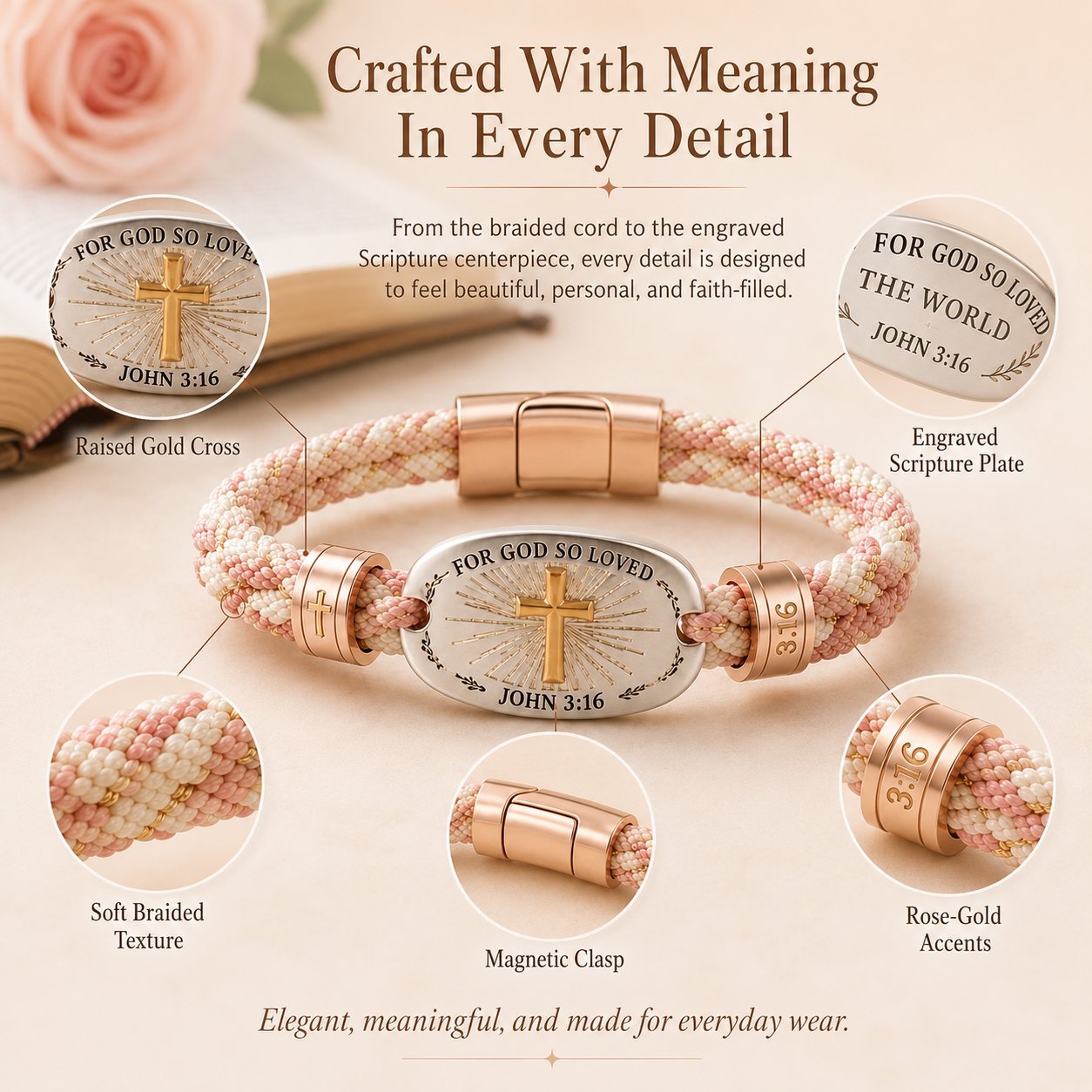 🔥 LAST DAY 54% OFF – ✝️ Christian Scripture Faith Bracelet Collection | 6 Meaningful Bible Verse Designs with Raised Gold Cross, Magnetic Clasp & Matching Gift Box 💗✨