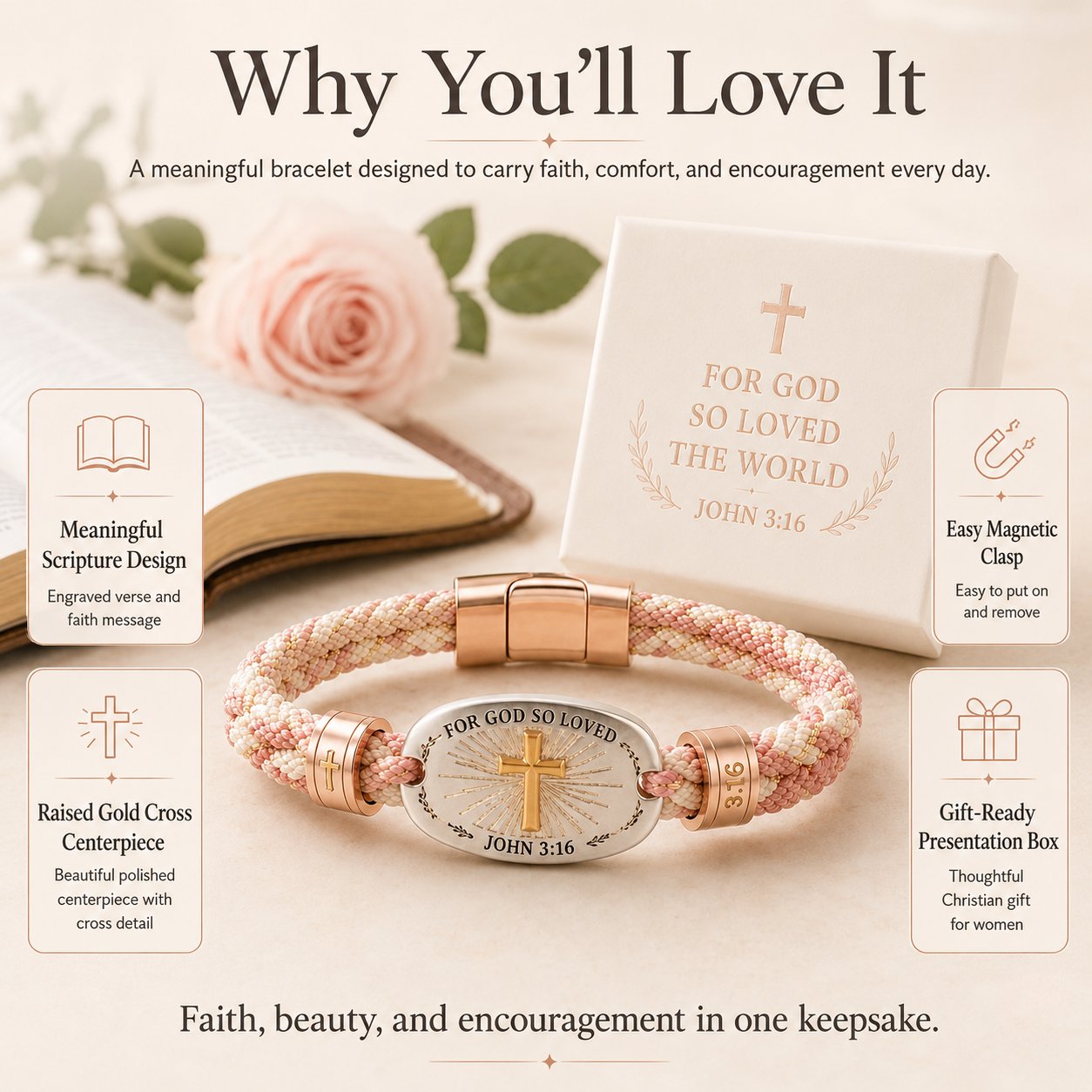 🔥 LAST DAY 54% OFF – ✝️ Christian Scripture Faith Bracelet Collection | 6 Meaningful Bible Verse Designs with Raised Gold Cross, Magnetic Clasp & Matching Gift Box 💗✨