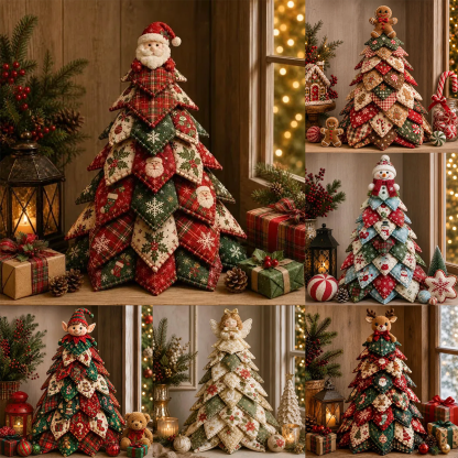 🔥Christmas Hot Sale 54% Off🎄 DIY Quilted Christmas Tree Kit | Layered 3D Tabletop Craft with Pre-Cut Festive Fabrics, Foam Base & Easy Instructions 🧵✨