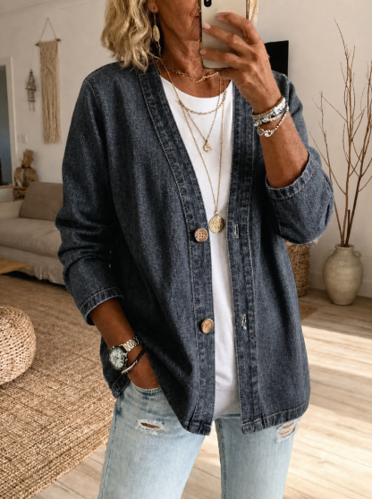 🧥 50% OFF!✨ Classic V-Neck Denim Top 💙