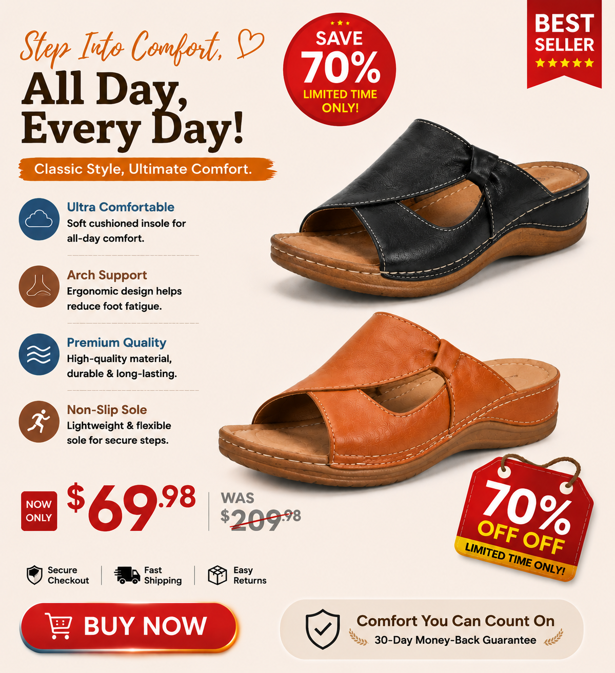 🔥LAST DAY 70% OFF🔥 Orthopedic Leather Crossover Slide Sandals - Contrast Stitching Detail