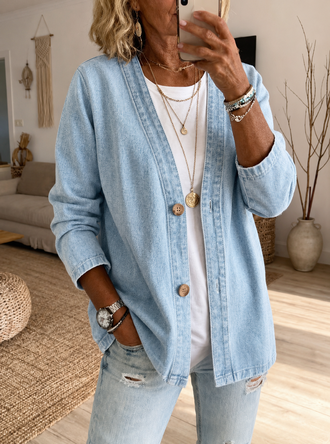 🧥 50% OFF!✨ Classic V-Neck Denim Top 💙