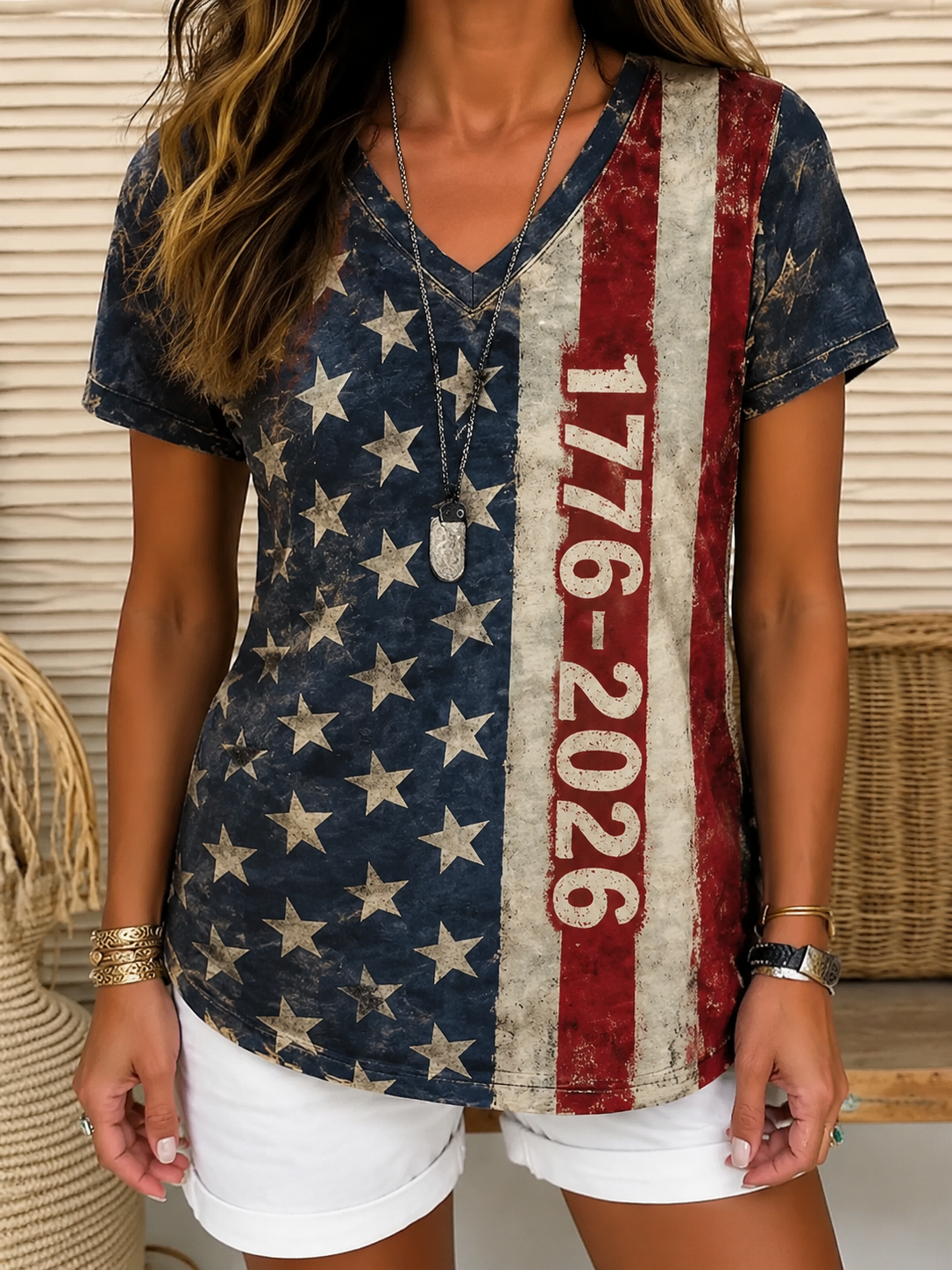 Summer Small V-neck Long-sleeved Floral Print Simple Casual Elegant T-shirt