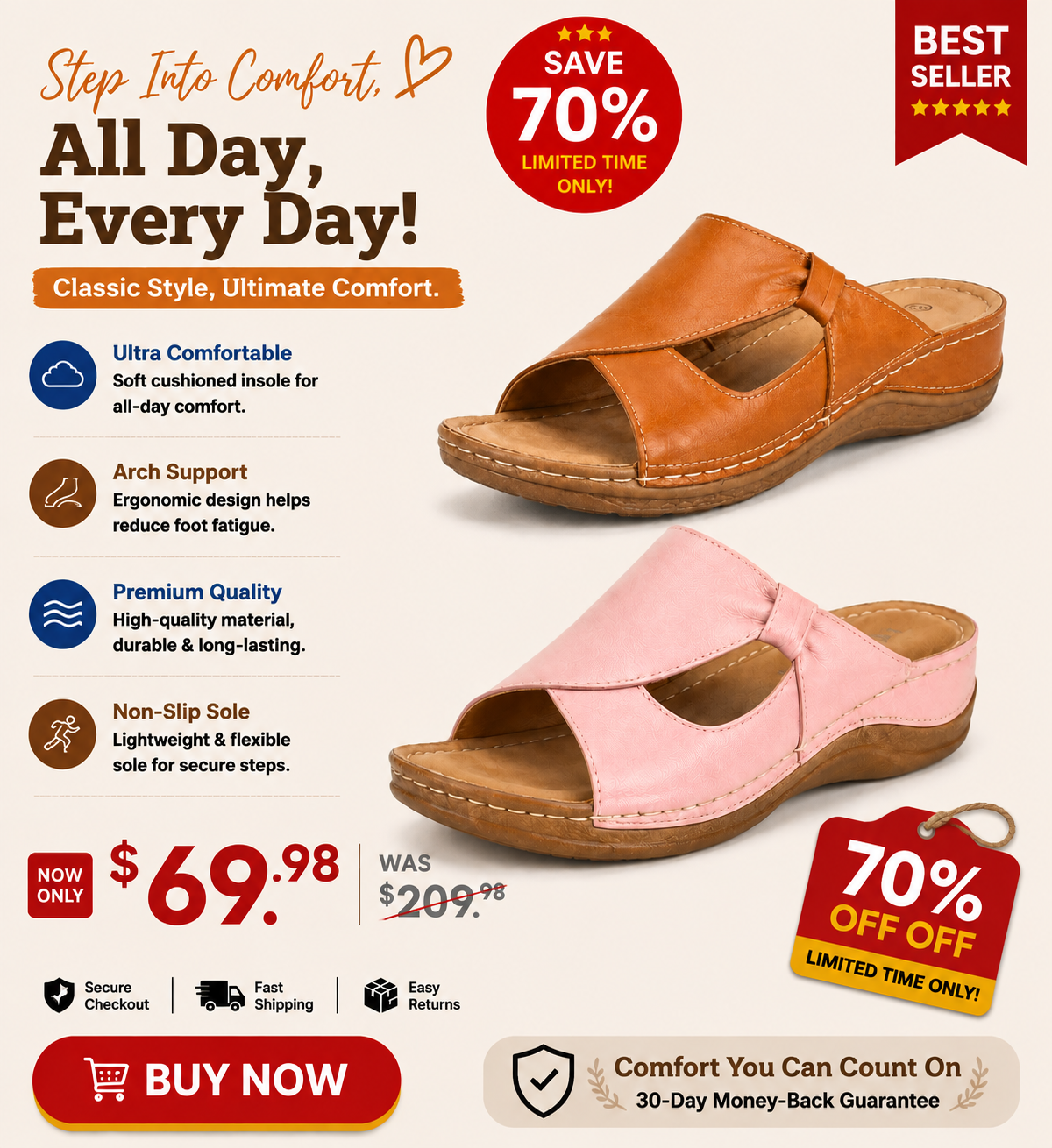 🔥LAST DAY 70% OFF🔥 Orthopedic Leather Crossover Slide Sandals - Contrast Stitching Detail