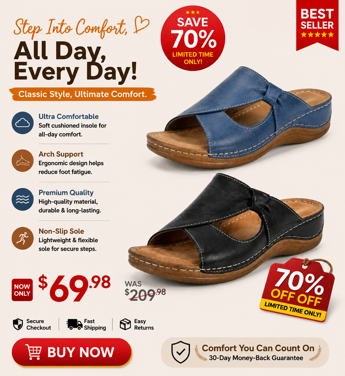 🔥LAST DAY 70% OFF🔥 Orthopedic Leather Crossover Slide Sandals - Contrast Stitching Detail