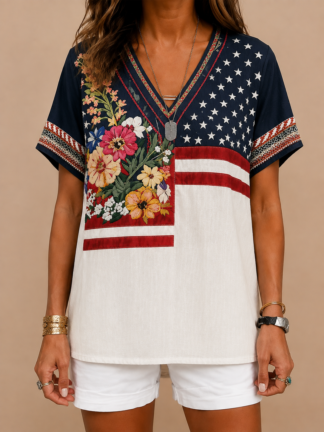 ⭐A simple yet elegant short-sleeved summer T-shirt featuring a refined V-neck.