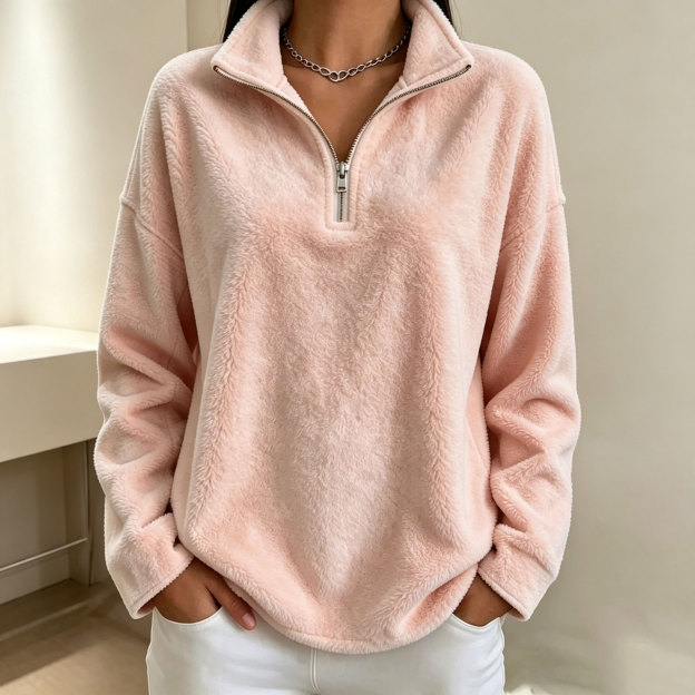 Women's half-zip fleece pullover sweatshirt, suitable for autumn and winter wear.