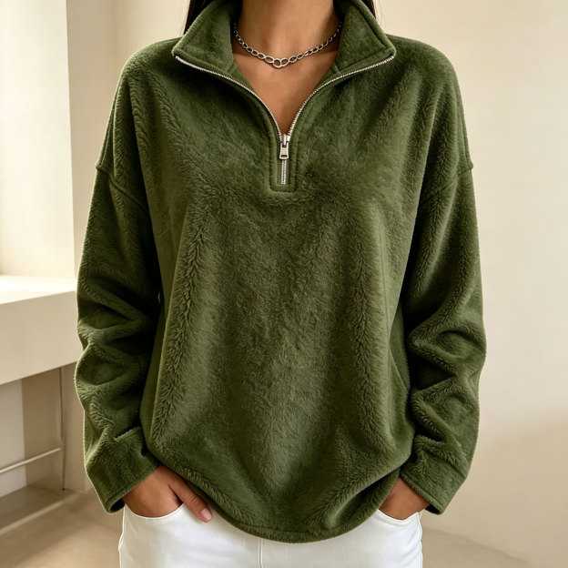 Women's half-zip fleece pullover sweatshirt, suitable for autumn and winter wear.