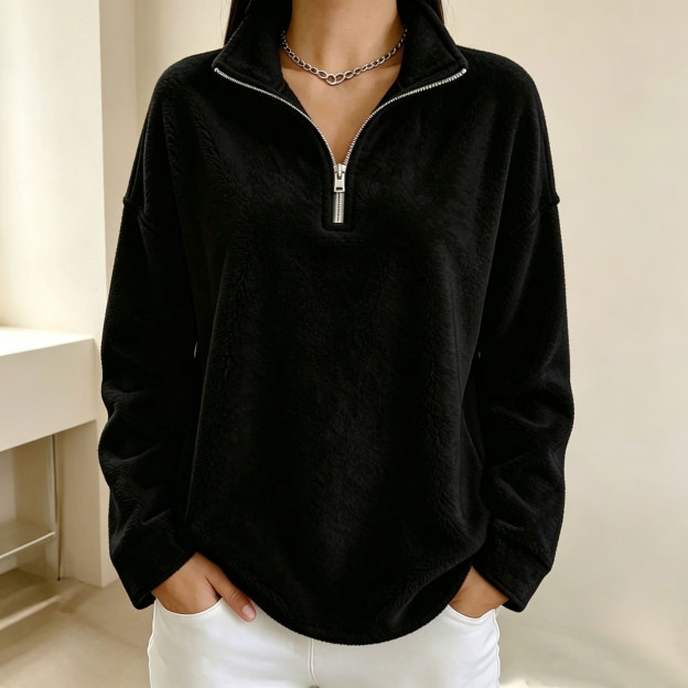 Women's half-zip fleece pullover sweatshirt, suitable for autumn and winter wear.
