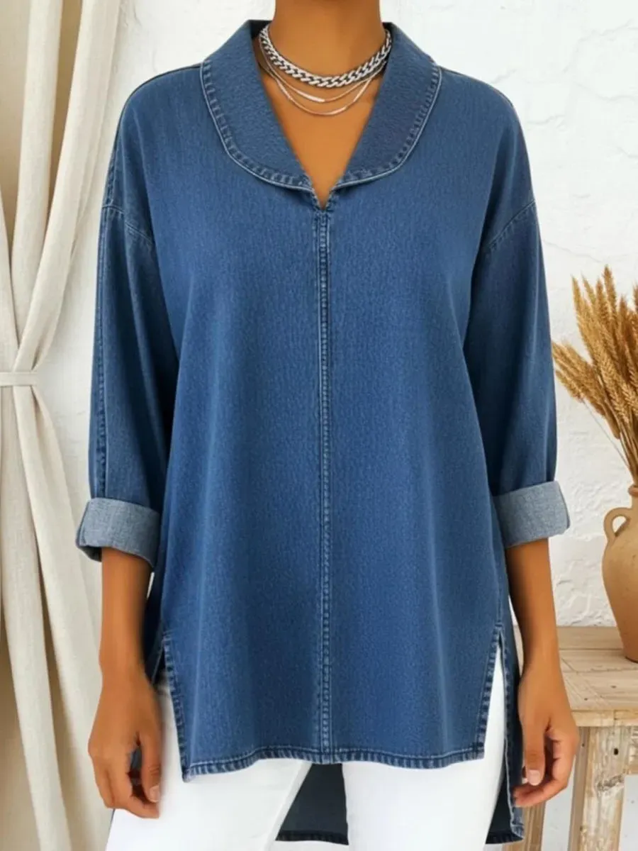 💝💝Lastday 50% OFF🔥Retro Shawl Collar Denim Cotton Top