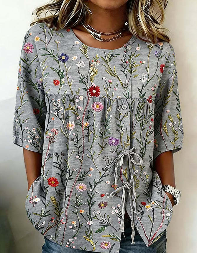 Women's Floral 3D Print Pullover Top – Loose Fit Elegant Casual S to 3XL