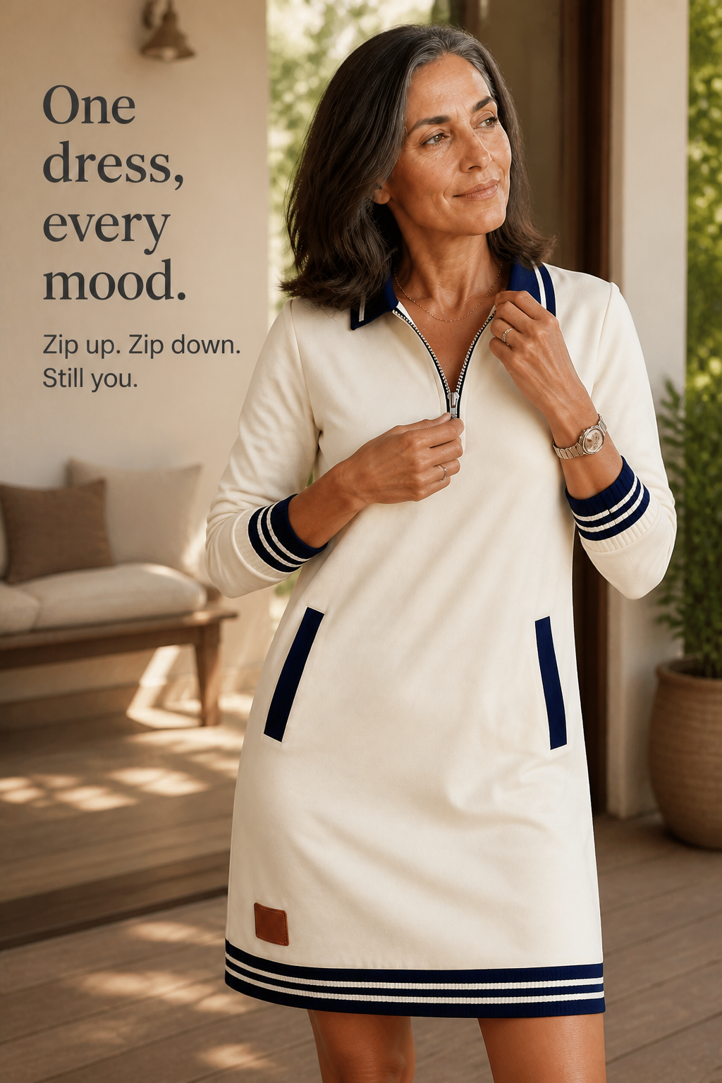 Quarter-Zip Collared Sweatshirt Dress