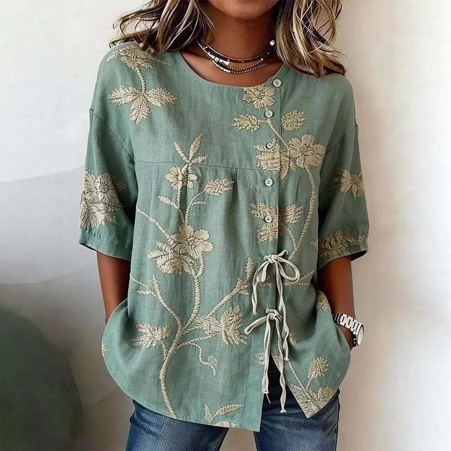 Women's Floral 3D Print Pullover Top – Loose Fit Elegant Casual S to 3XL