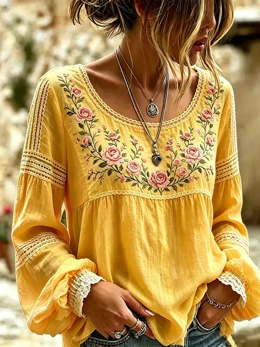 Women's Pastel Floral Lace Print Blouse