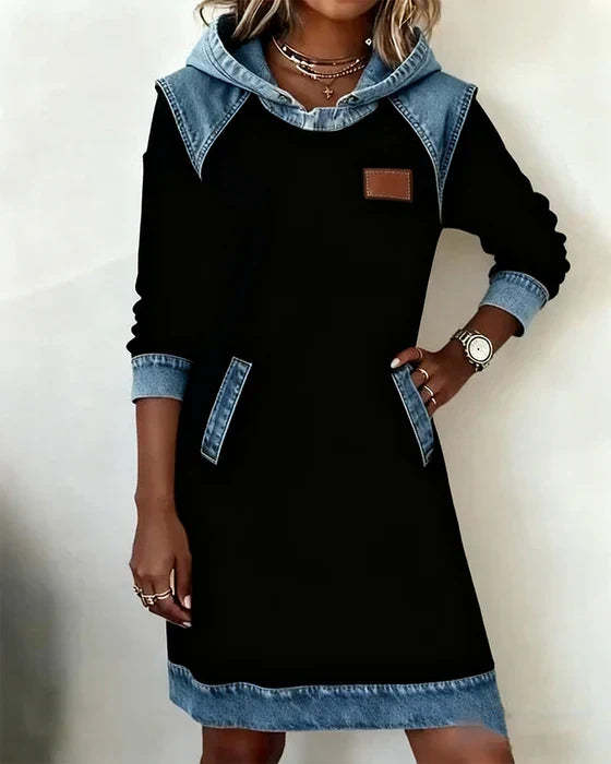 Cozy Contrast Hooded Dress