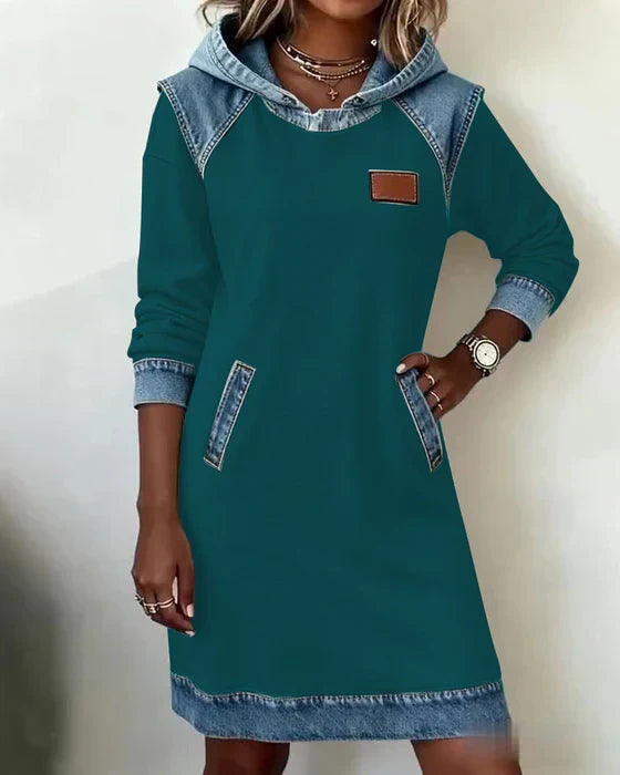 Cozy Contrast Hooded Dress