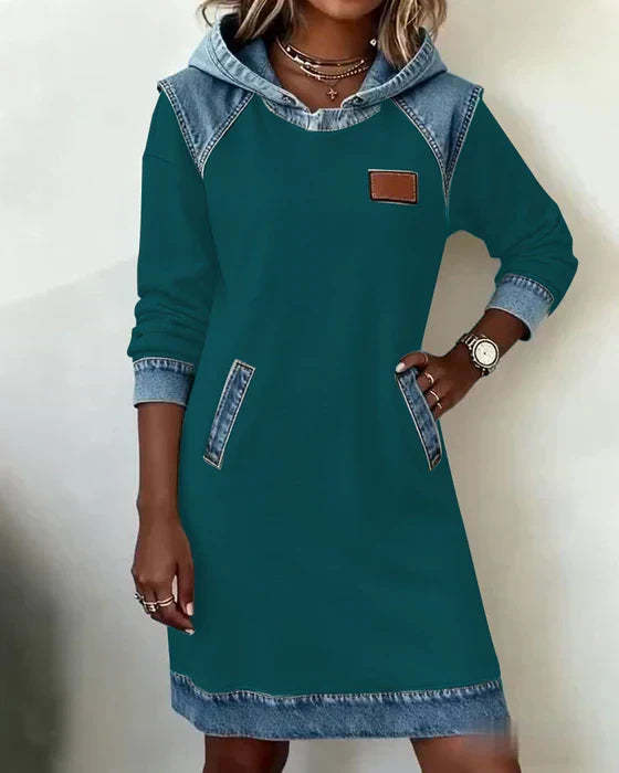 Cozy Contrast Hooded Dress