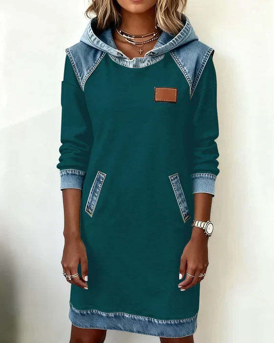 Cozy Contrast Hooded Dress