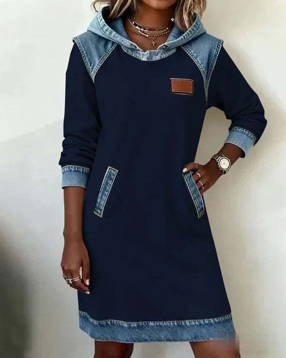 Cozy Contrast Hooded Dress