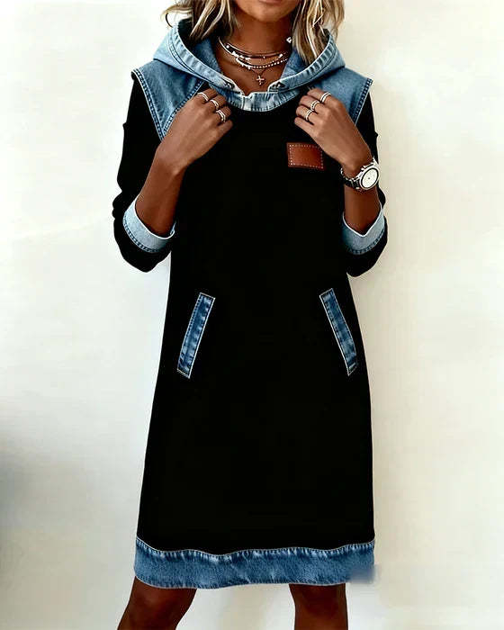 Cozy Contrast Hooded Dress