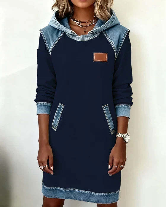 Cozy Contrast Hooded Dress