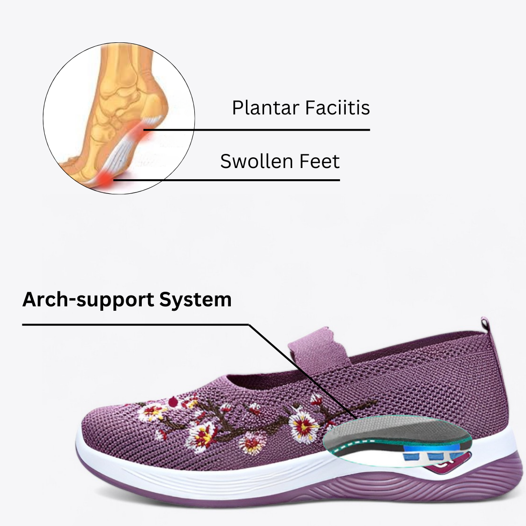CMF Women Orthopedic Shoes Breathable Arch-support Blossom Cherry Vintage Non-slip Mesh