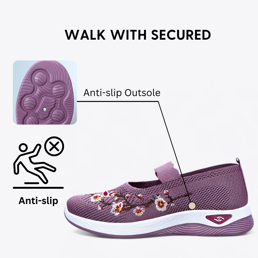 CMF Women Orthopedic Shoes Breathable Arch-support Blossom Cherry Vintage Non-slip Mesh