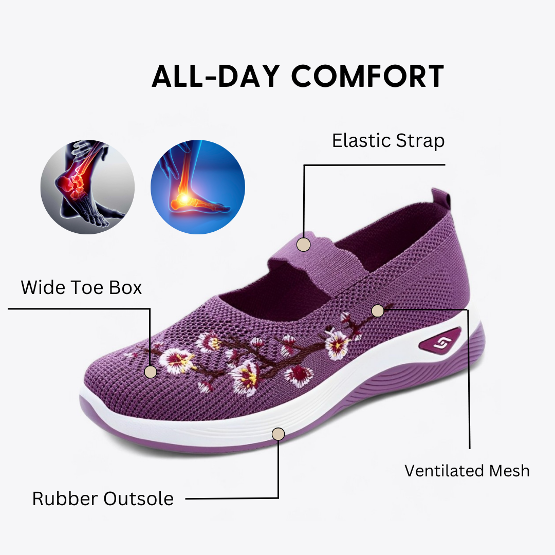 CMF Women Orthopedic Shoes Breathable Arch-support Blossom Cherry Vintage Non-slip Mesh