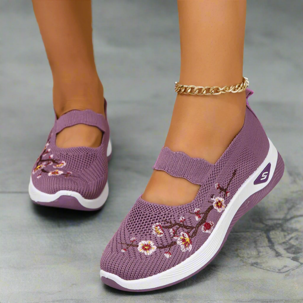 CMF Women Orthopedic Shoes Breathable Arch-support Blossom Cherry Vintage Non-slip Mesh