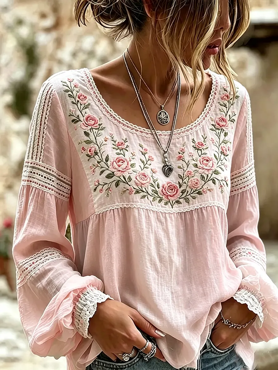 Women's Pastel Floral Lace Print Blouse