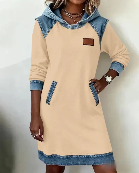 Cozy Contrast Hooded Dress
