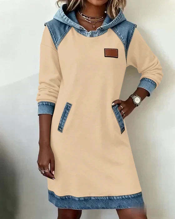 Cozy Contrast Hooded Dress